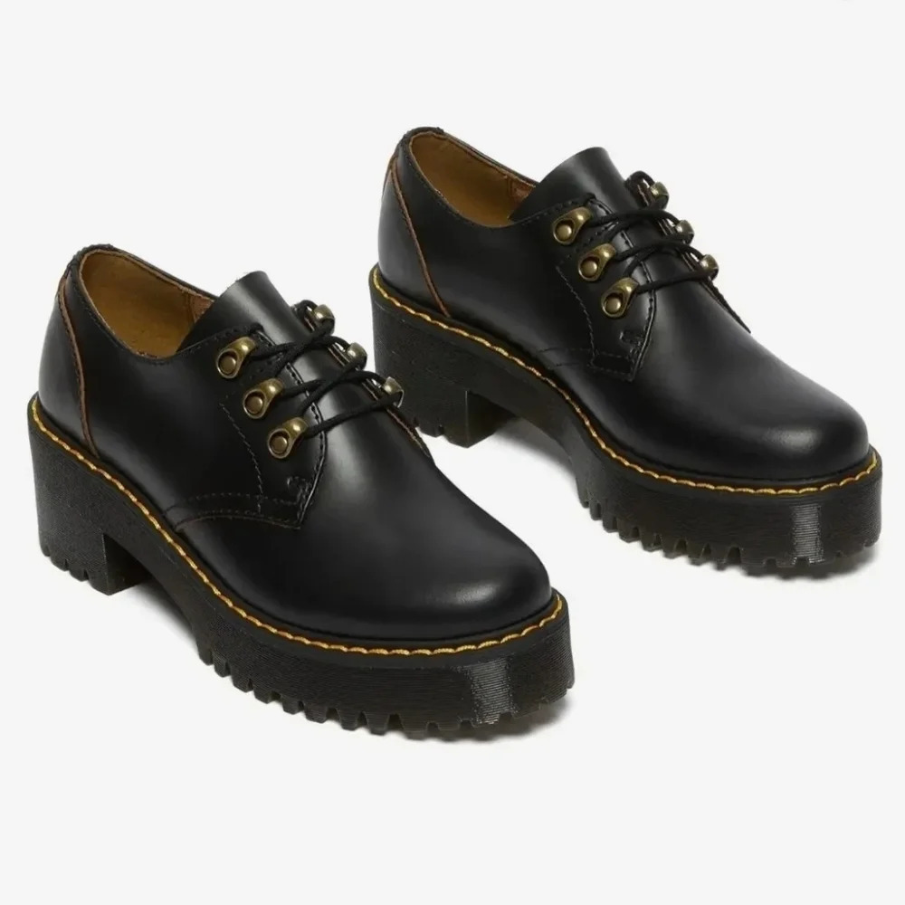Dr. Martens Leona Lo Vintage smooth leather heeled shoes 9 black Grunge Punk - Picture 4 of 5
